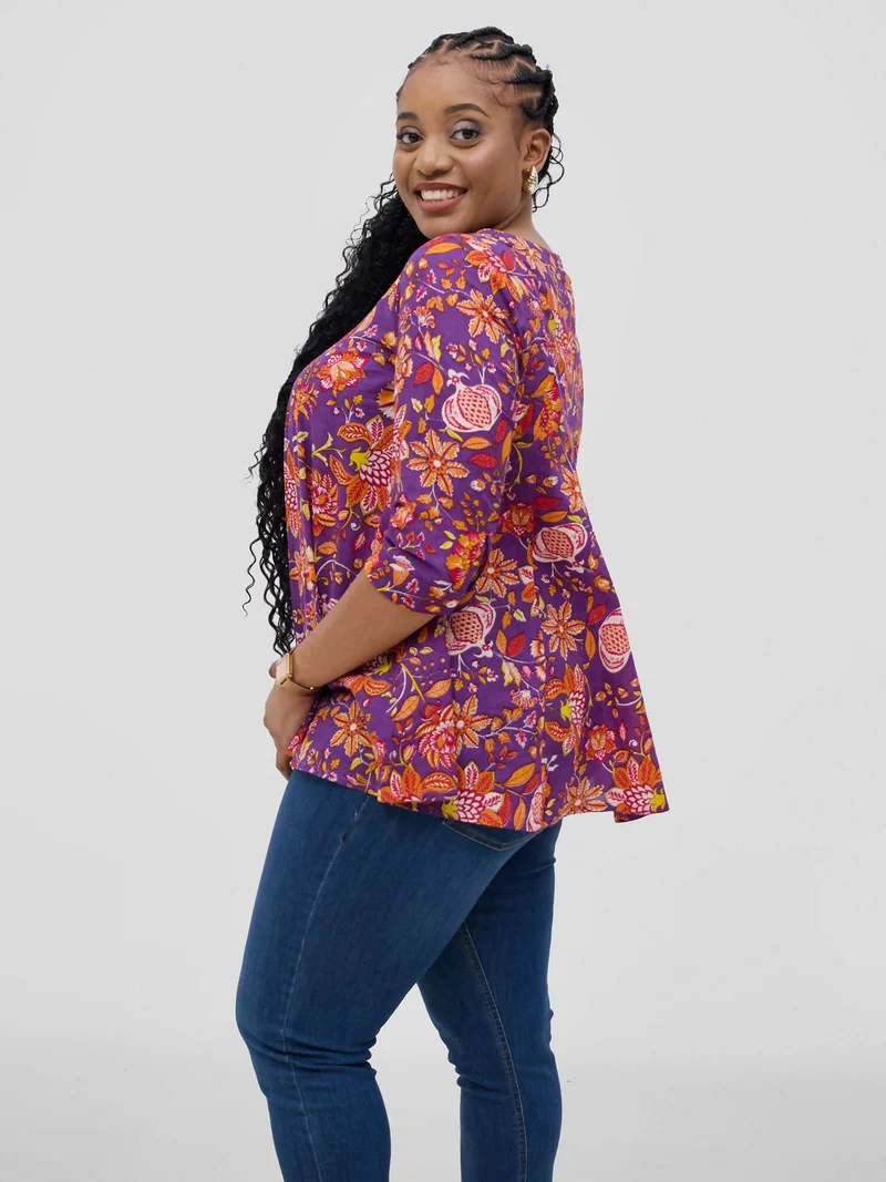 Zuana Sangria Printed Top - Pink Floral
