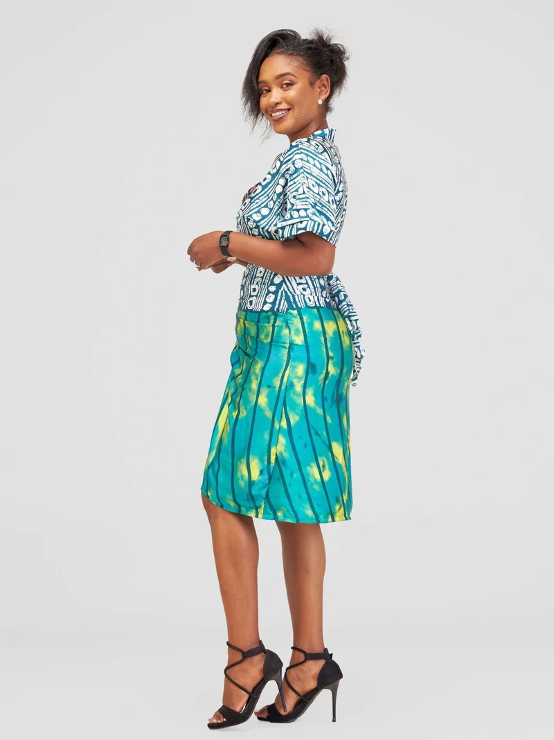 Nefpatra Africa Silk Adire Dress - Green