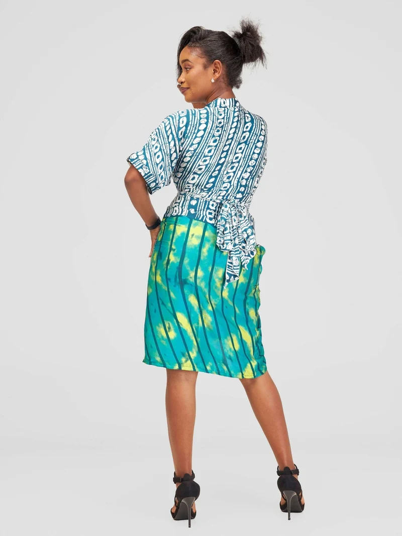 Nefpatra Africa Silk Adire Dress - Green