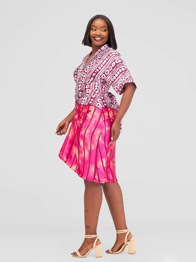 Nefpatra Africa Silk Adire Dress - Maroon
