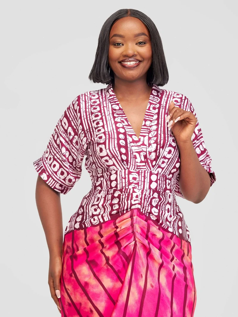 Nefpatra Africa Silk Adire Dress - Maroon