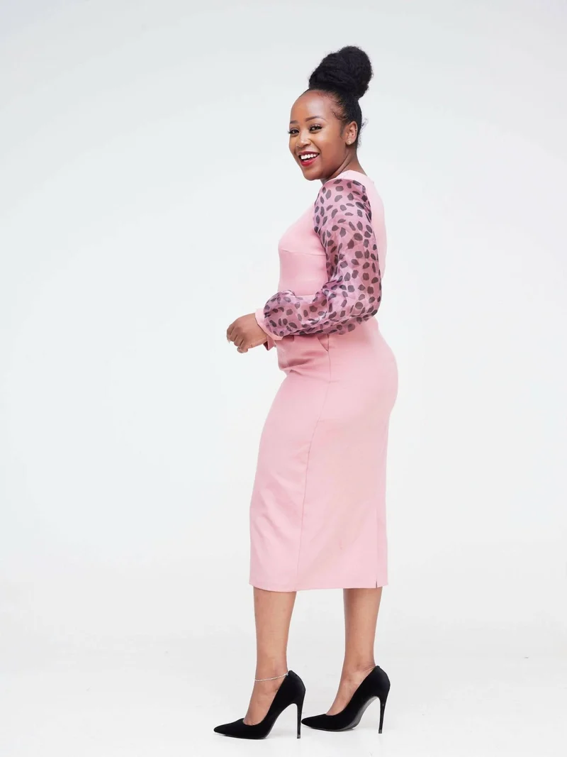 The Fashion Frenzy Polka Arms Floral Dress - Pink