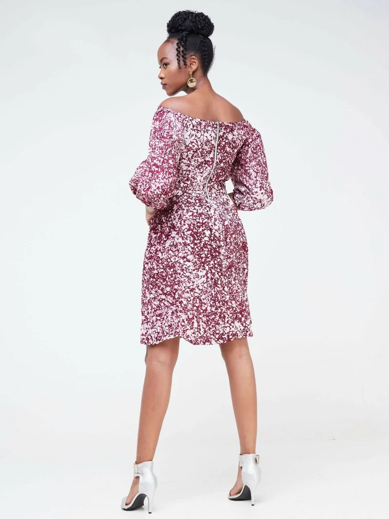 The Fashion Frenzy Keino Off Shoulder Skater Dress - Maroon
