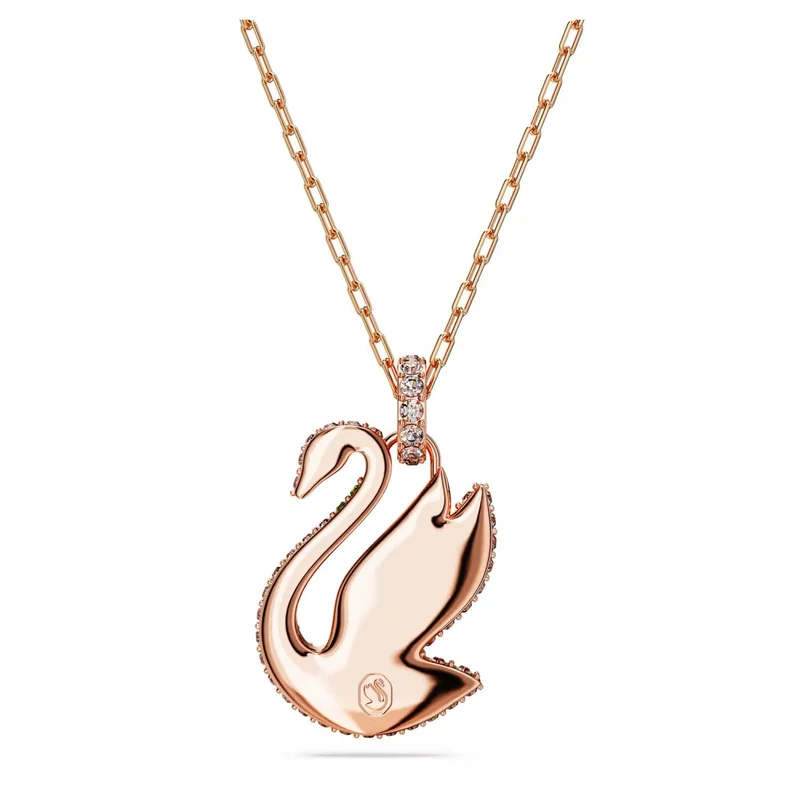 SWAROVSKI Damen Schwan Anhänger mit grünen Kristallen und Roségold-Kette SWAN 5650067