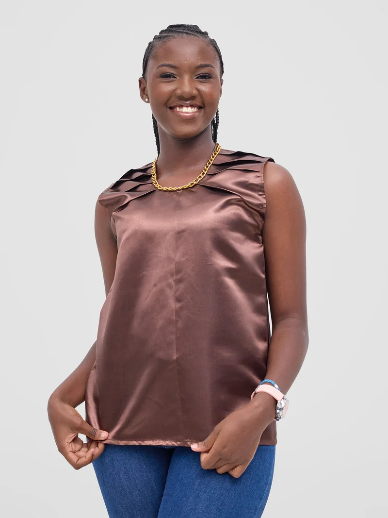 Fine Things Satin Top - Brown