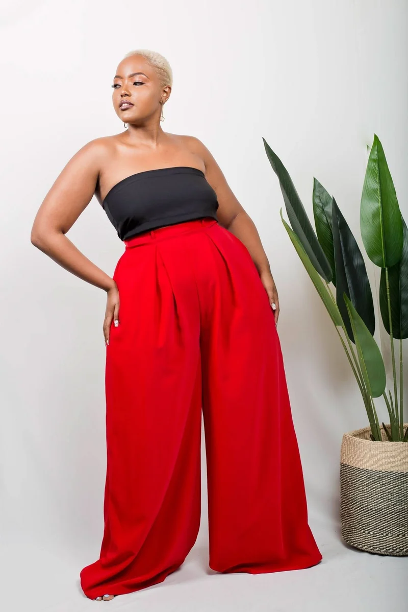 African Yuva Tulips Palazzo Pants - Red