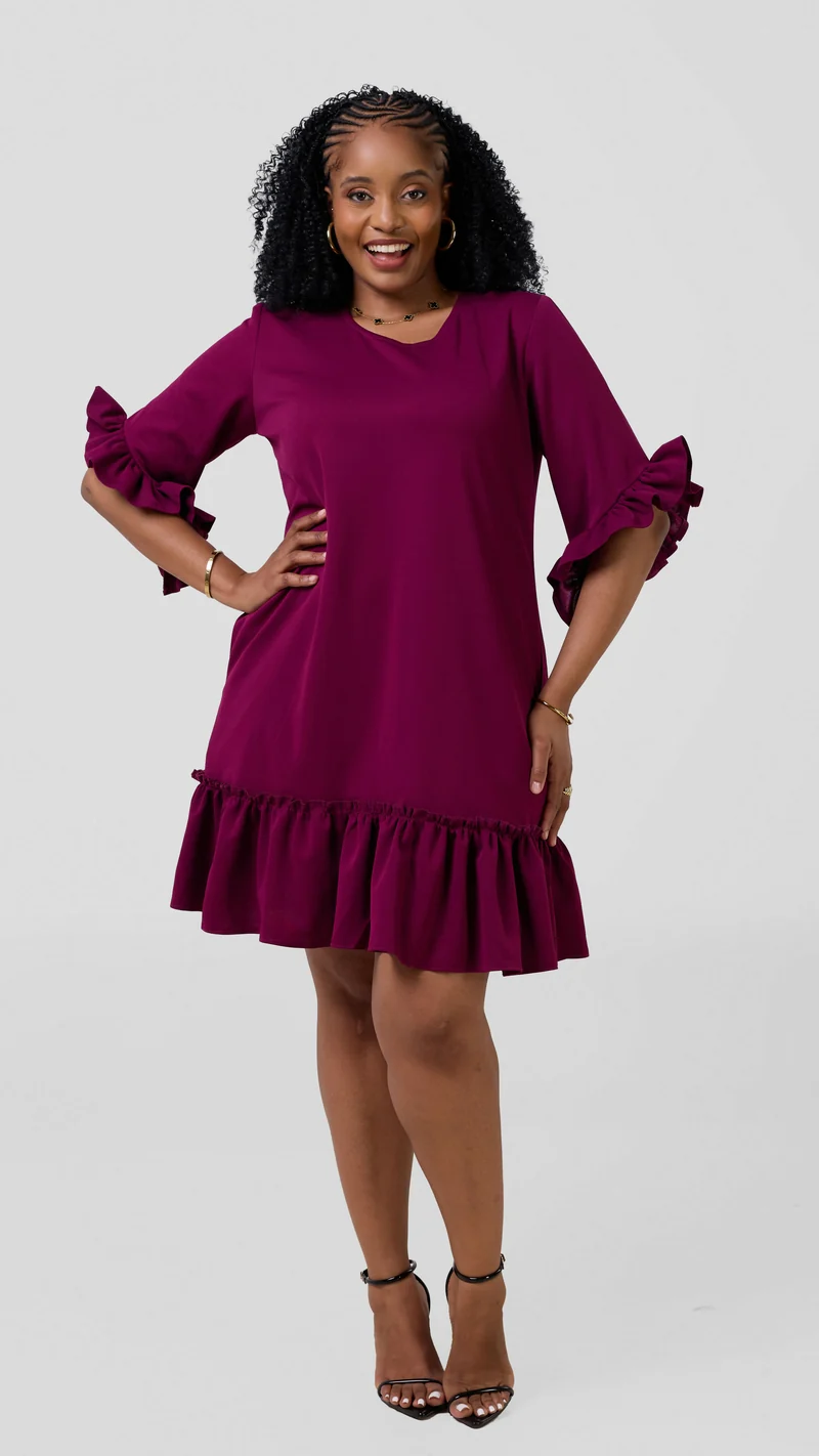 Mariste Nia Flair Shift Dress - Burgundy