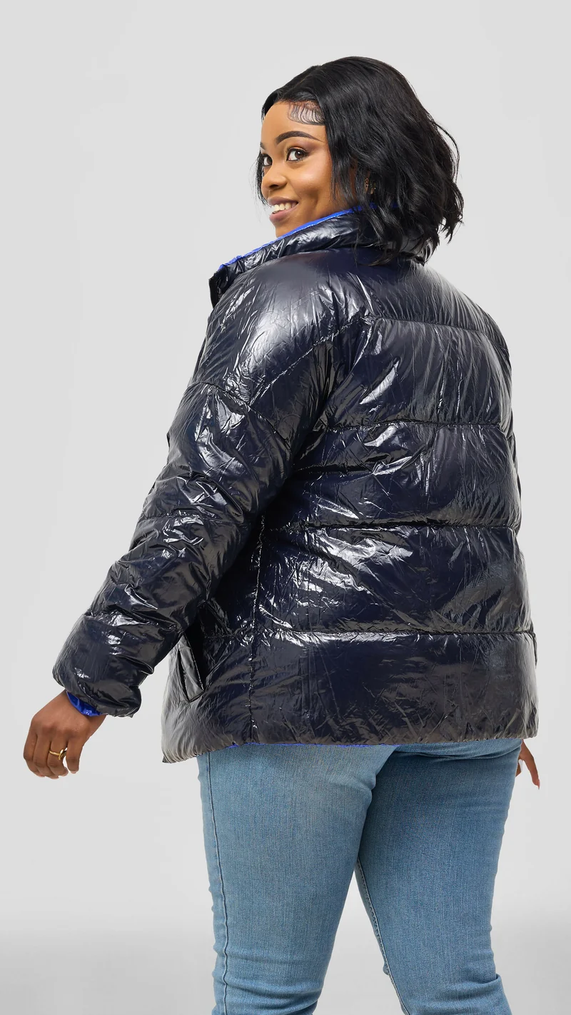 Tophad Closet Unisex Wetlook Reversible Jacket - Royal Blue / Navy Blue