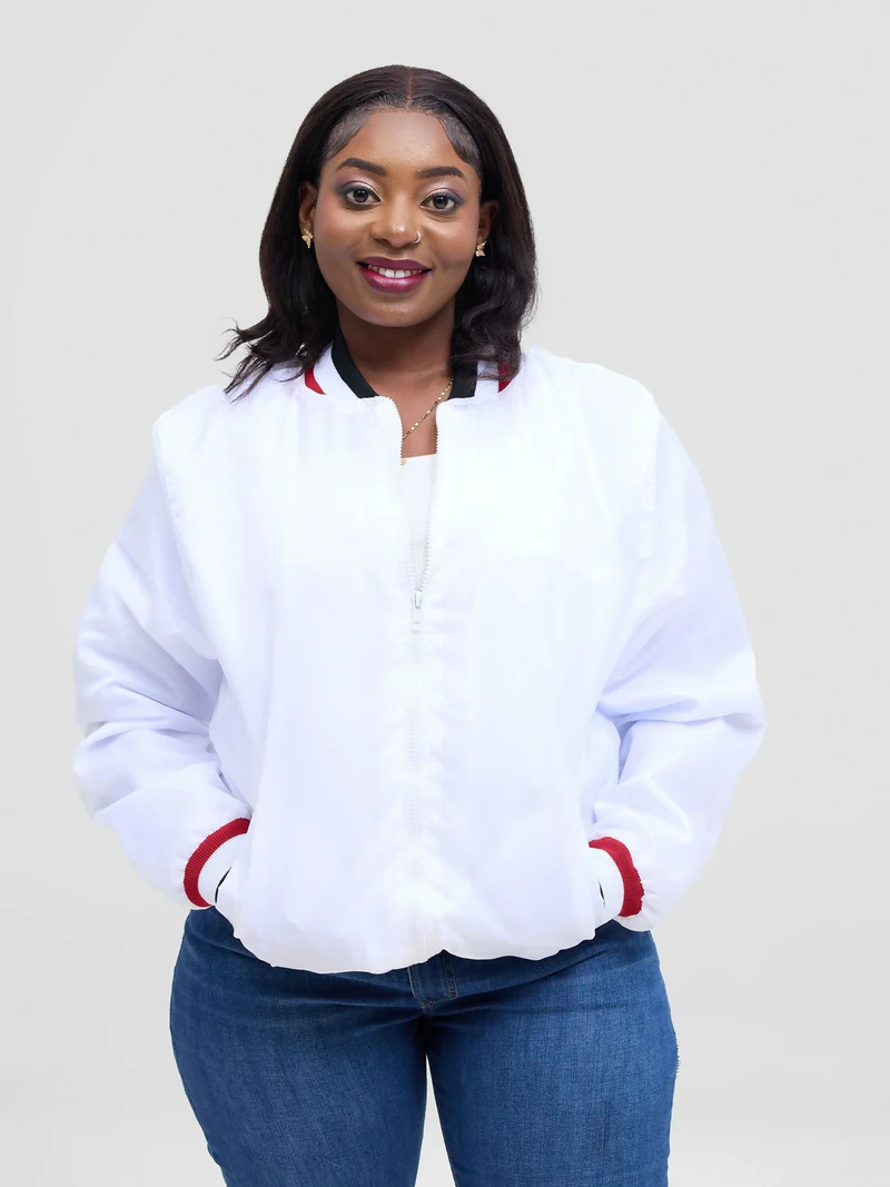 Timyt Urban Wear Drift With Black and Red Stripes Bomber Jacket - White