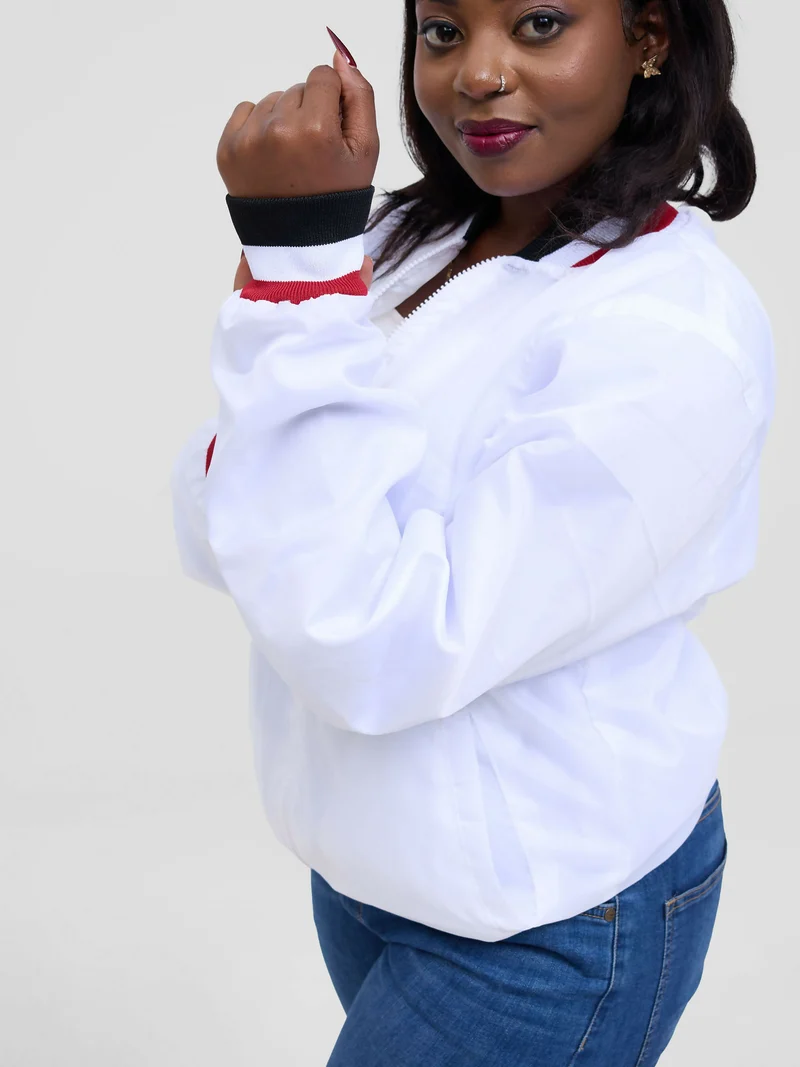 Timyt Urban Wear Drift With Black and Red Stripes Bomber Jacket - White