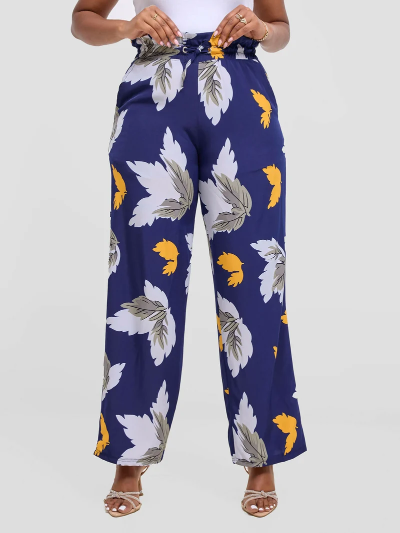 Timyt Urban Wear-Zuri Palazzo Pant - Blue Floral