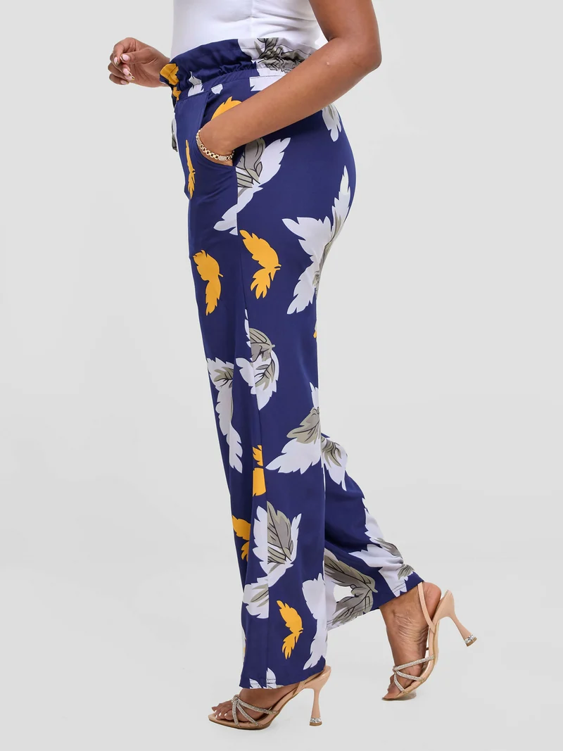 Timyt Urban Wear-Zuri Palazzo Pant - Blue Floral