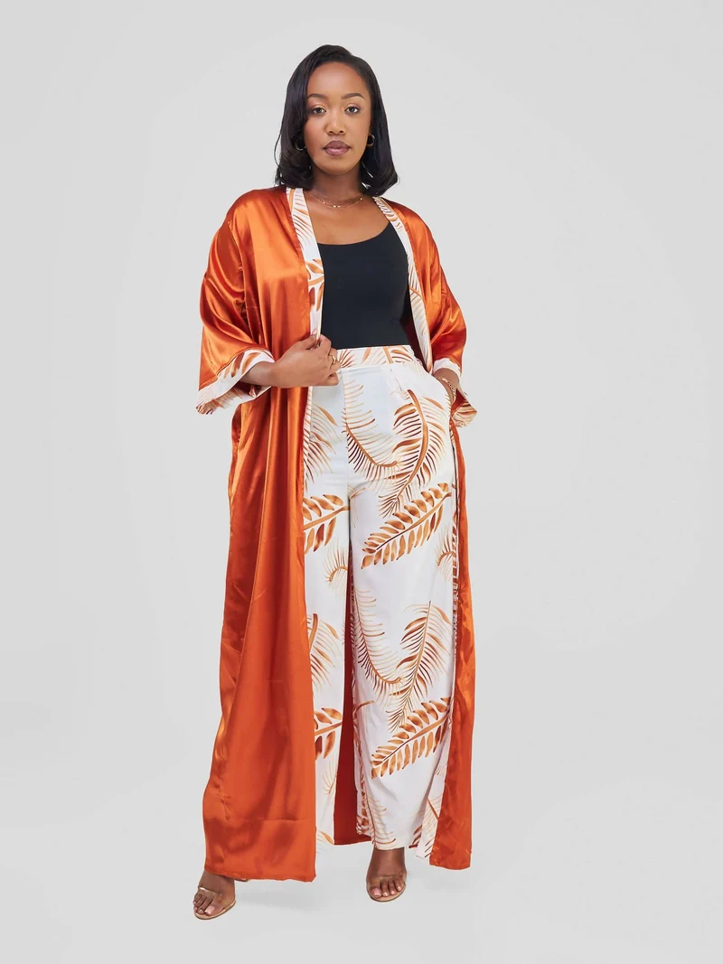 Kimono World Ke Taraji Two Piece Set - White / Orange