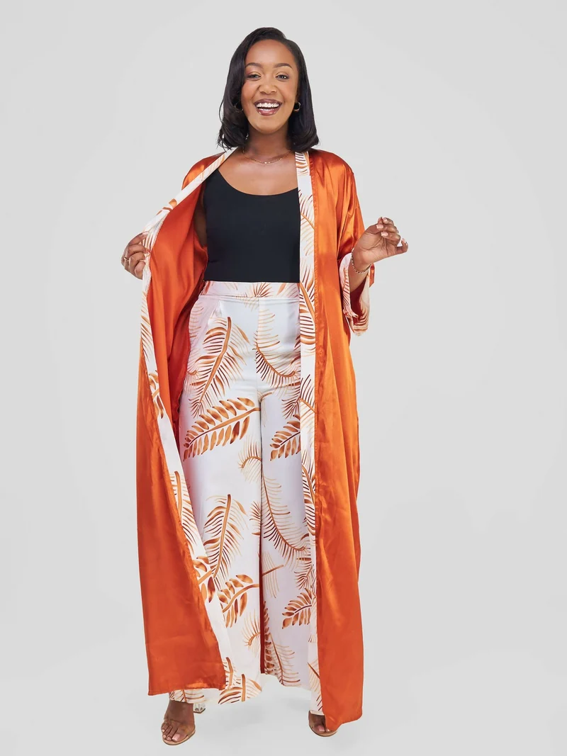 Kimono World Ke Taraji Two Piece Set - White / Orange