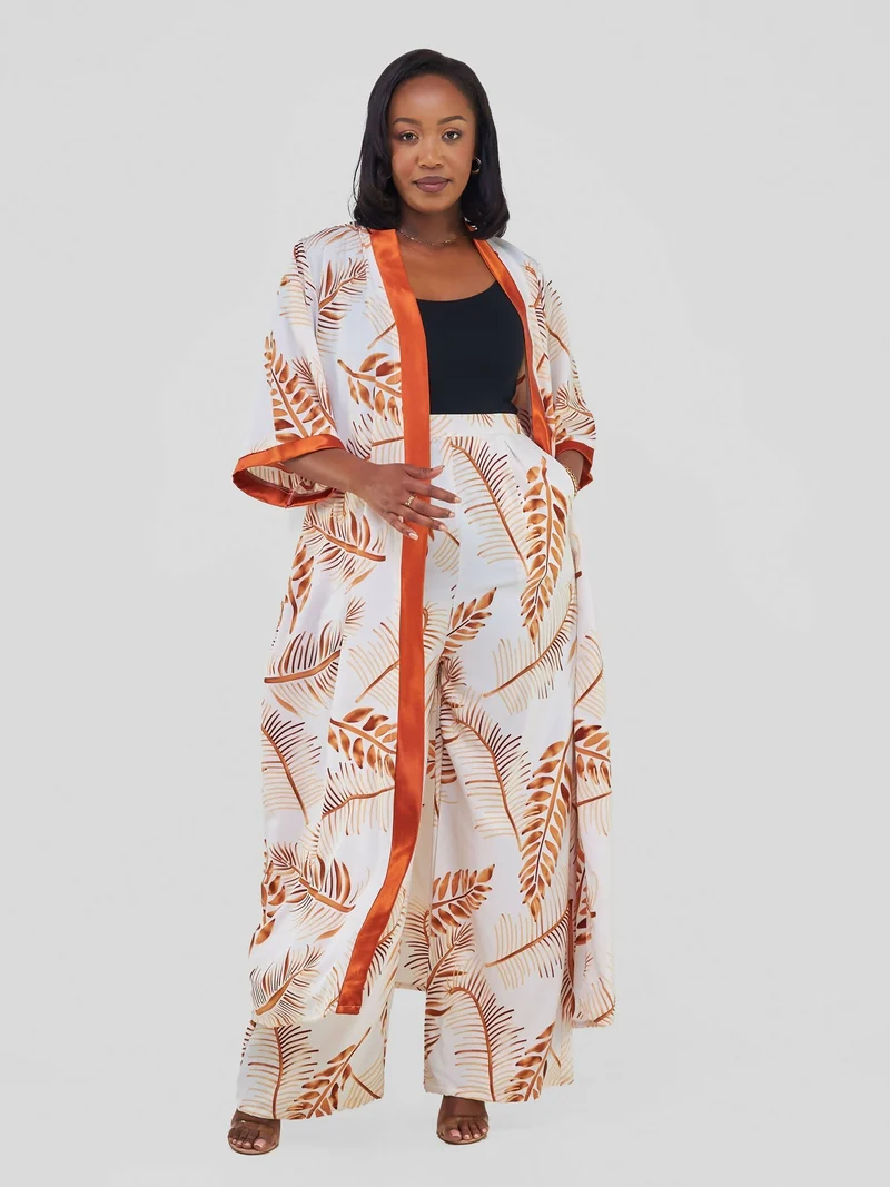 Kimono World Ke Lela Two Piece Set - Brown / White