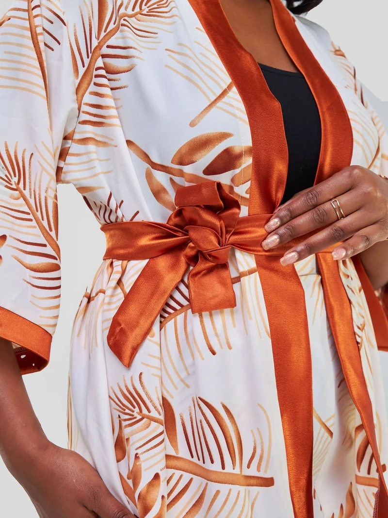 Kimono World Ke Lela Two Piece Set - Brown / White