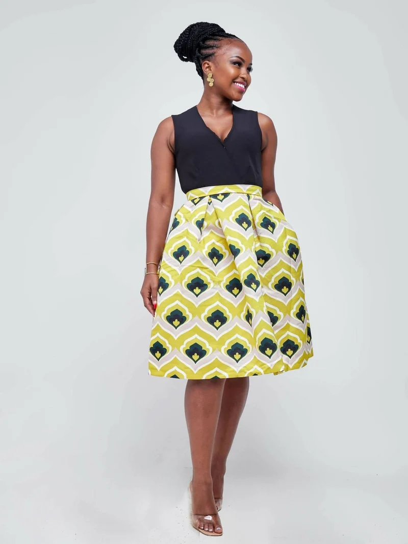 The Fashion Frenzy Skater Dress - Black / Yellow