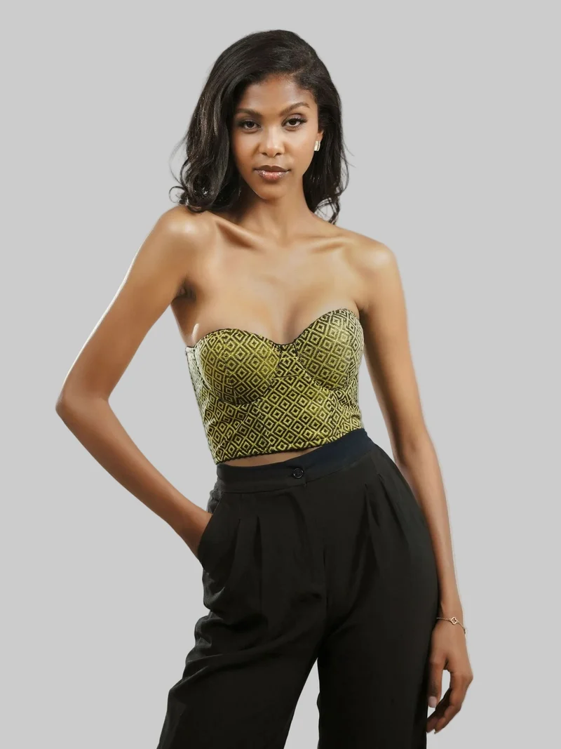 Misstcal Ethiopian Hand Embroidered Bustier Corset Top - Gold / Black