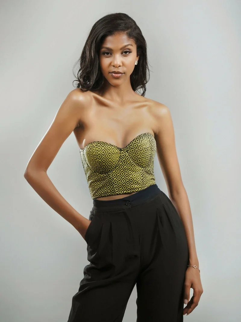 Misstcal Ethiopian Hand Embroidered Bustier Corset Top - Gold / Black