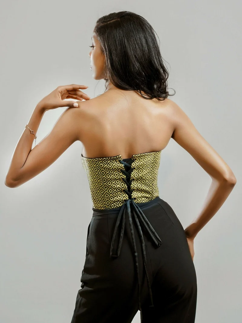 Misstcal Ethiopian Hand Embroidered Bustier Corset Top - Gold / Black
