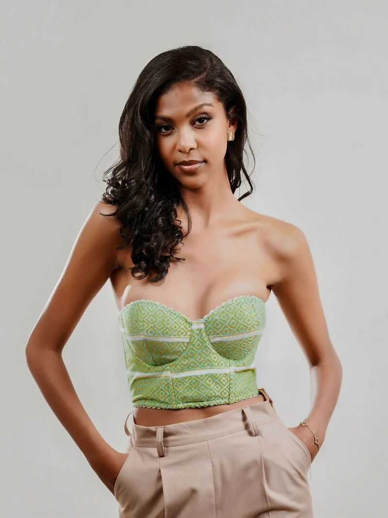 Misstcal Ethiopian Hand Embroidered Bustier Corset Top - Green