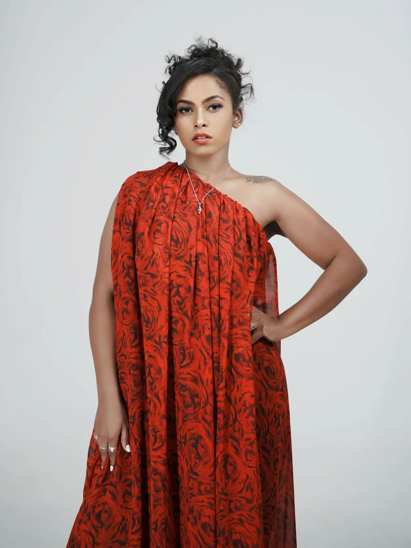 Misstcal Chiffon One Shoulder Flowy Dress - Floral Pattern