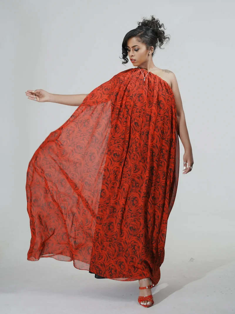 Misstcal Chiffon One Shoulder Flowy Dress - Floral Pattern