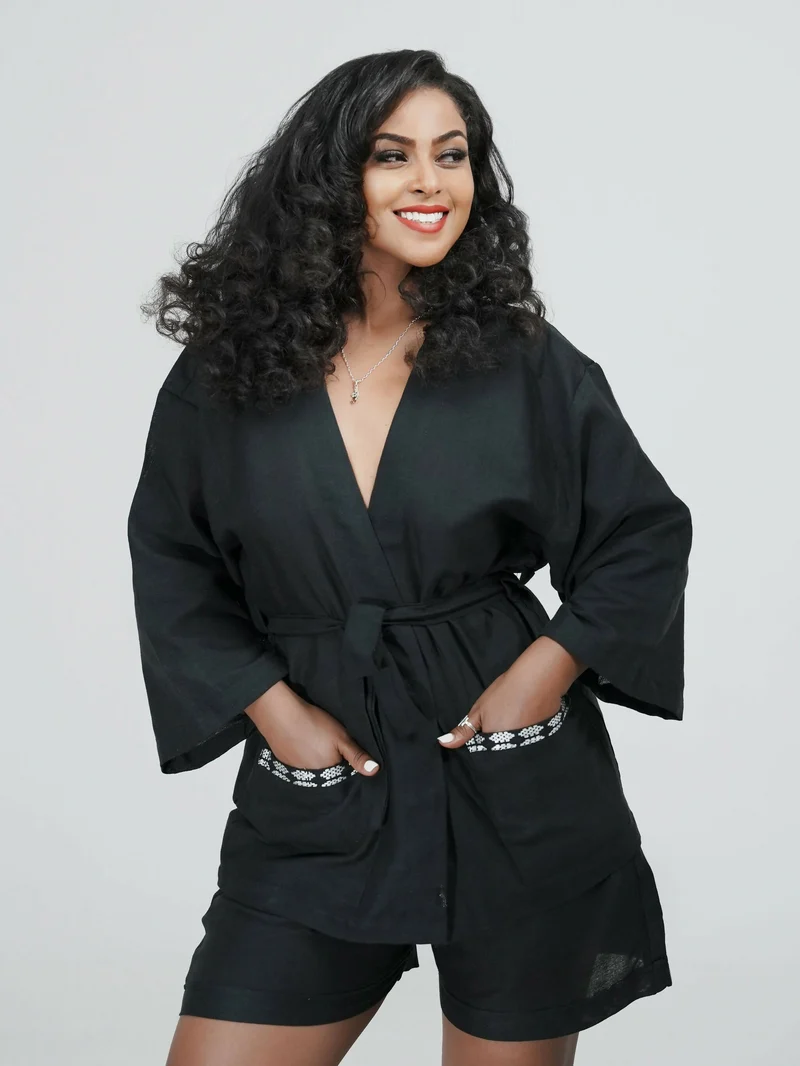 Misstcal Habesha Cotton Shirt And Short Without Collar - Black