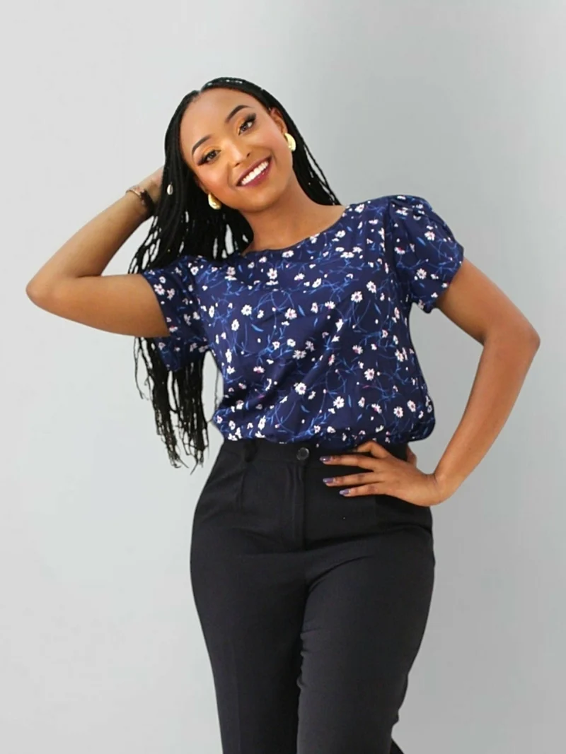 The Fashion Frenzy Floral Blouse Top - Blue