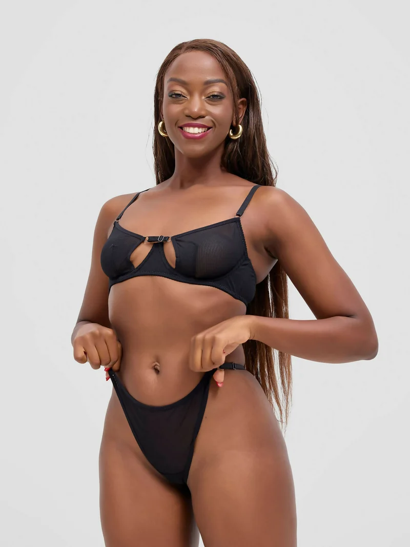 Fashion Palette Nyadhi Erotic Cutout Bra Set - Black