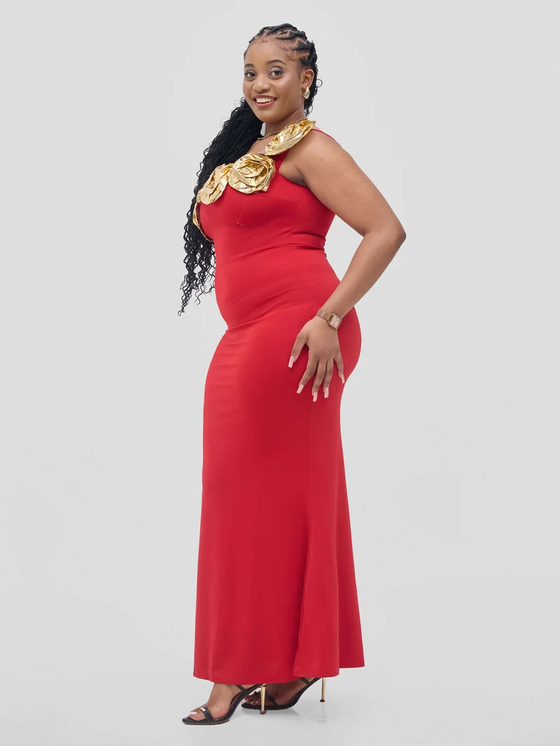 Stylish Sisters Gold Roses Bodycon - Red / Gold