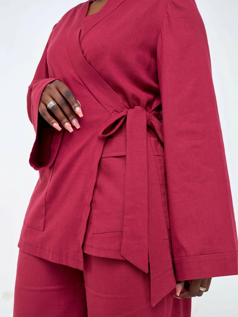 Izulu Olmeg Linen Pant Set - Maroon