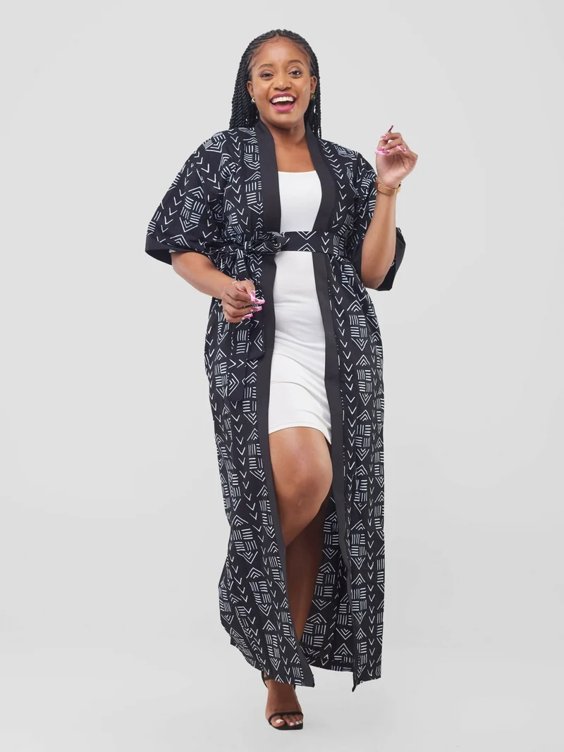 Izulu Larro 2 Print Kimono - Black