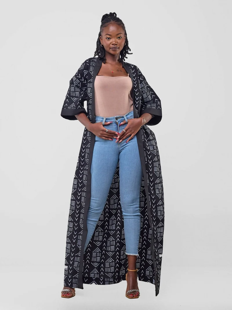 Izulu Larro 2 Print Kimono - Black
