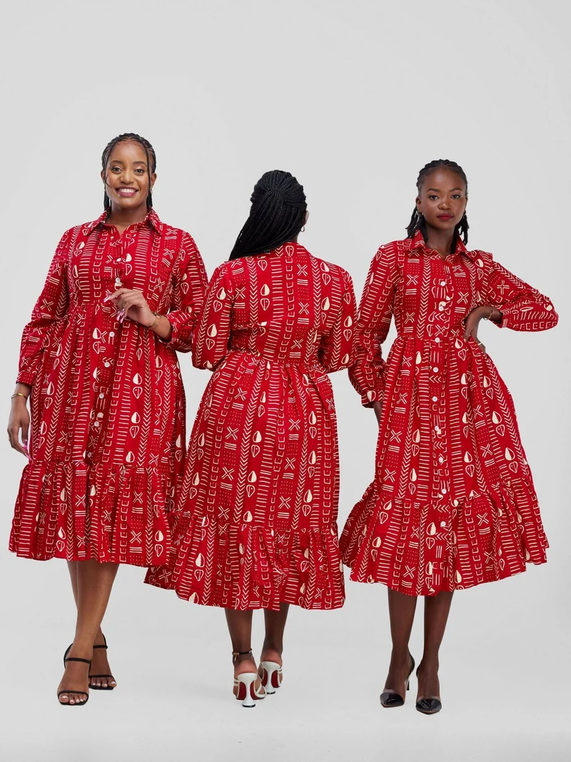 Izulu Kenderi Midi Dress - Red