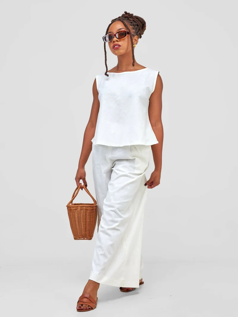 Izulu Epiya Pants Set - Cream White Print