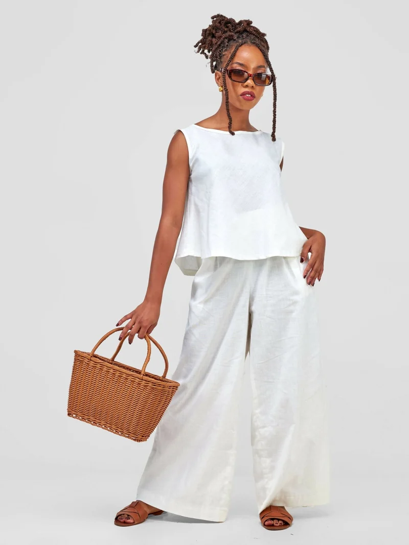 Izulu Epiya Pants Set - Cream White Print