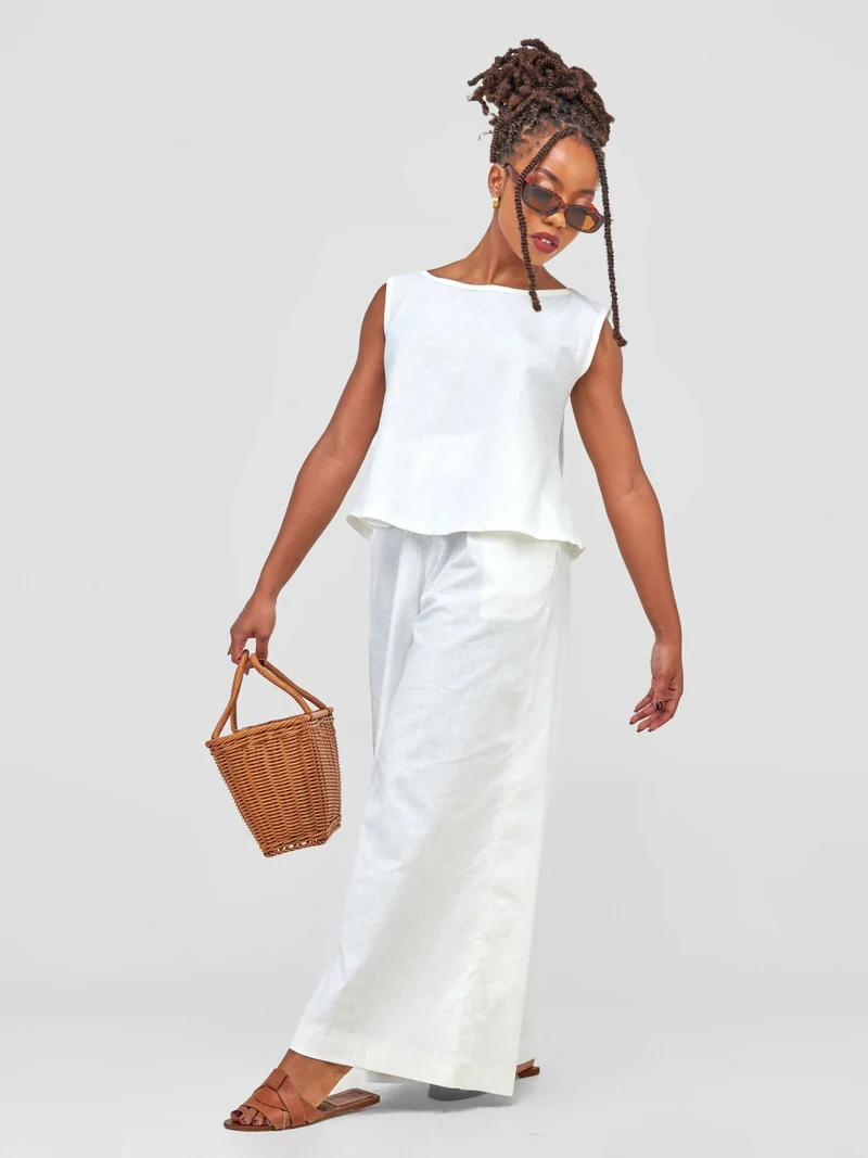 Izulu Epiya Pants Set - Cream White Print