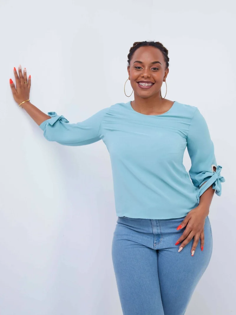 The Fashion Frenzy Ribbon Tie Top - Blue