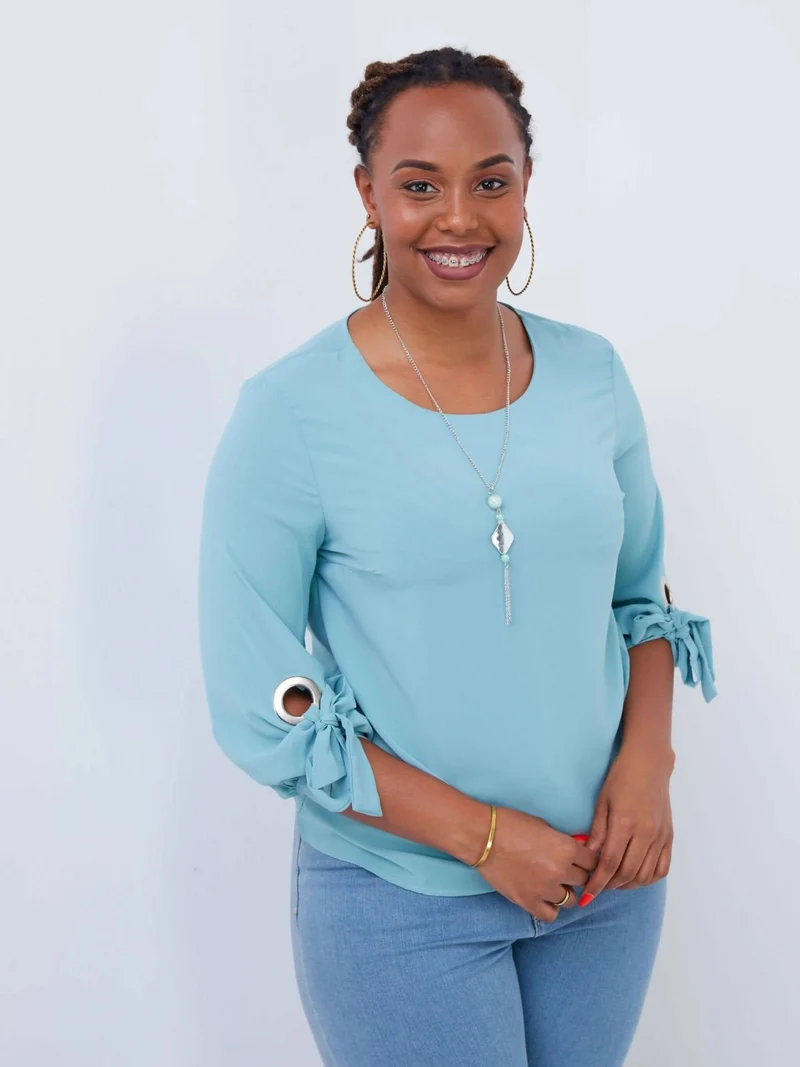 The Fashion Frenzy Ribbon Tie Top - Blue