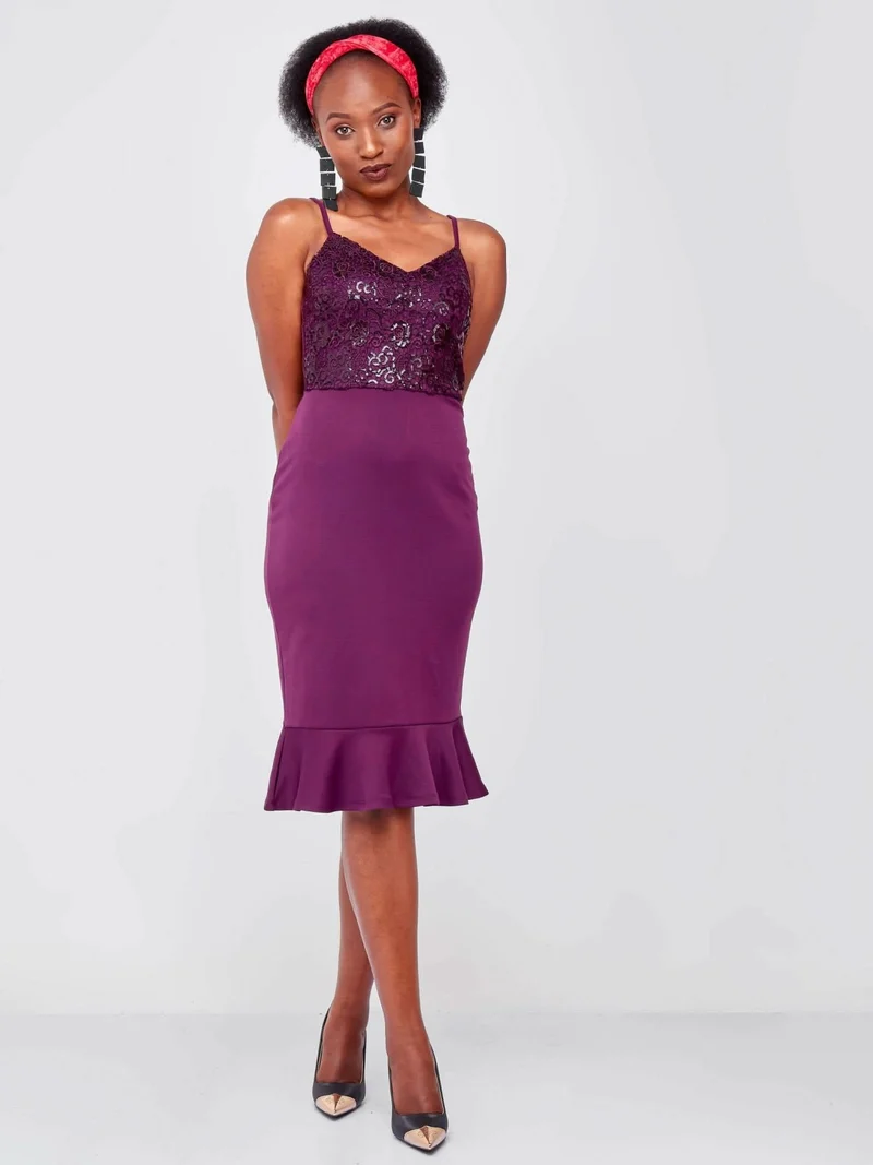 Crystal Sequin Date Night Dress - Purple