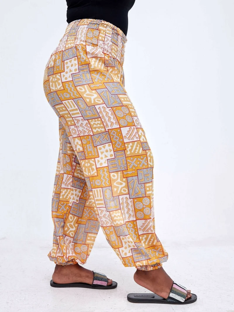 Tribal Print Pants - Orange / Grey