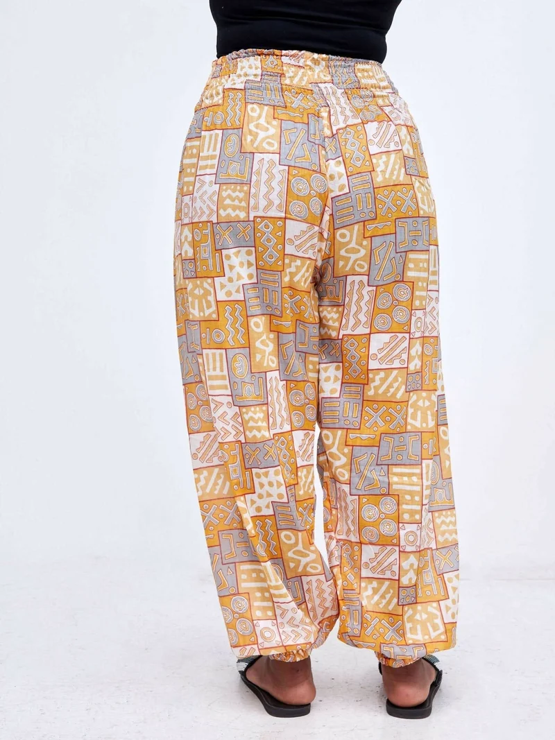 Tribal Print Pants - Orange / Grey