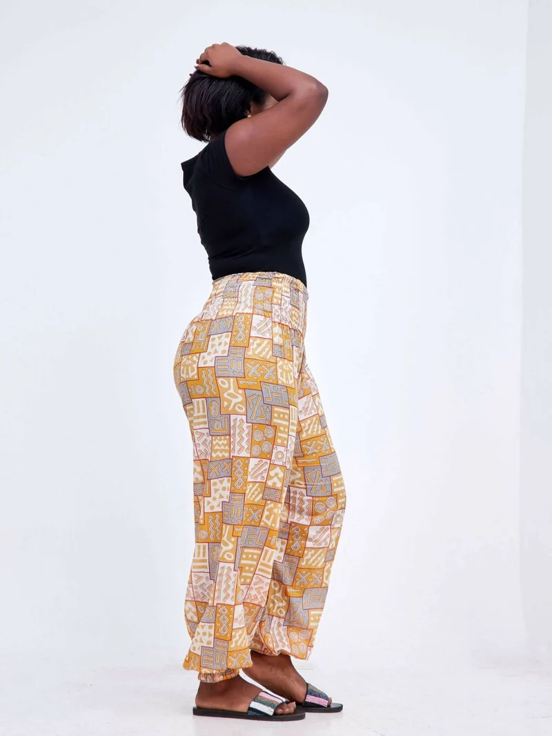 Tribal Print Pants - Orange / Grey