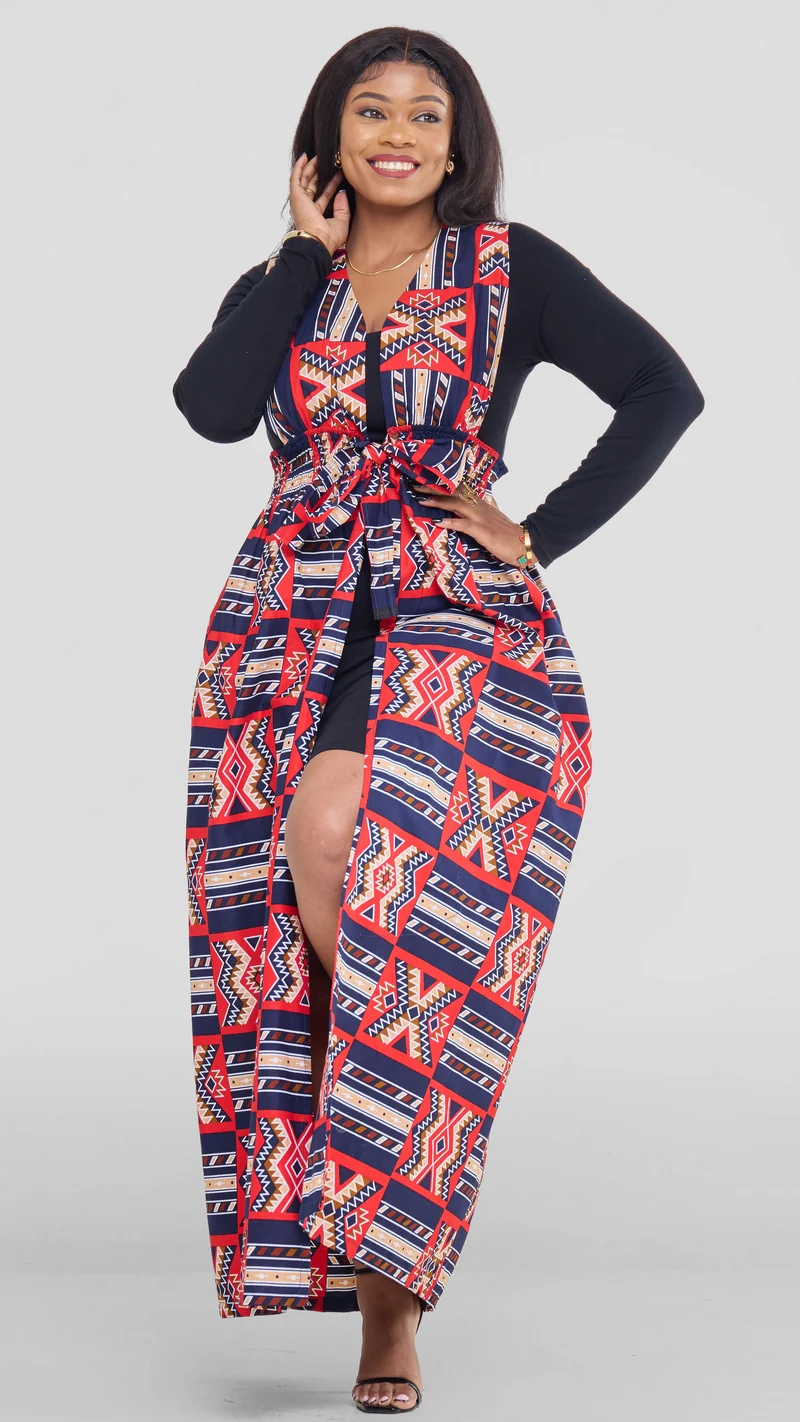 Afrikana Heritage Ankara Kimono - Red Print