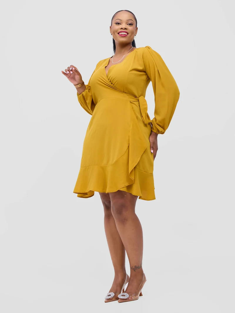 Phyls Collections Knee Wrap Dress - Mustard