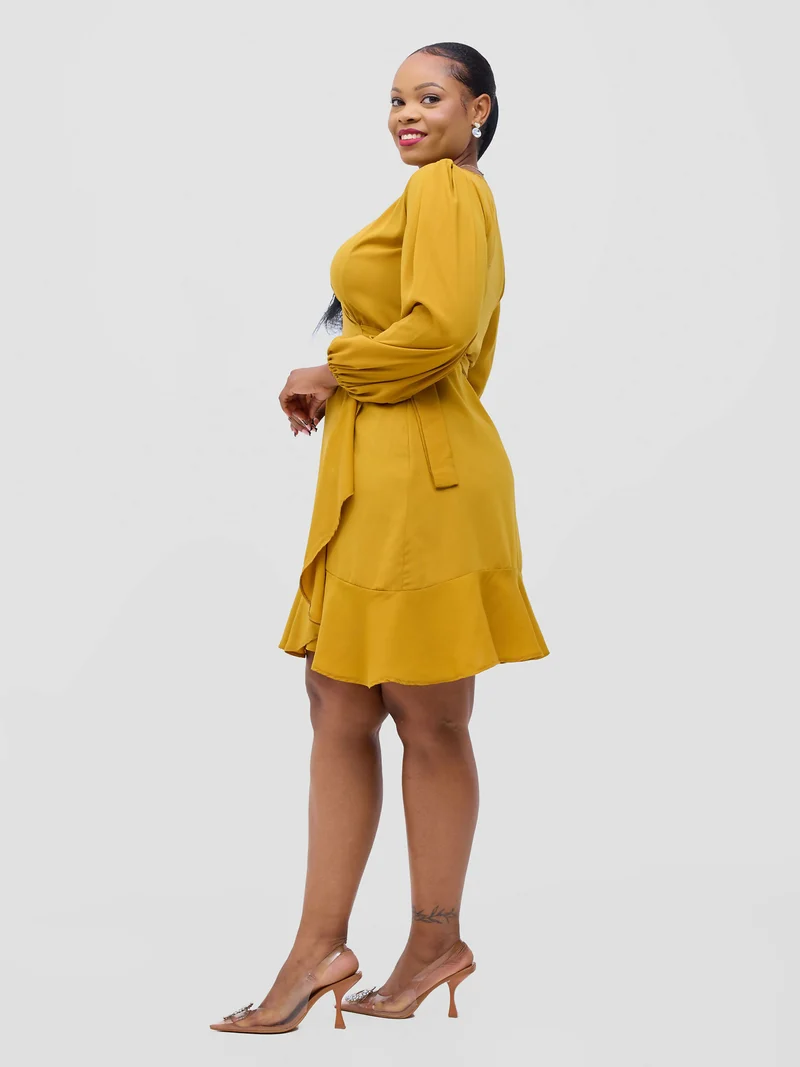 Phyls Collections Knee Wrap Dress - Mustard