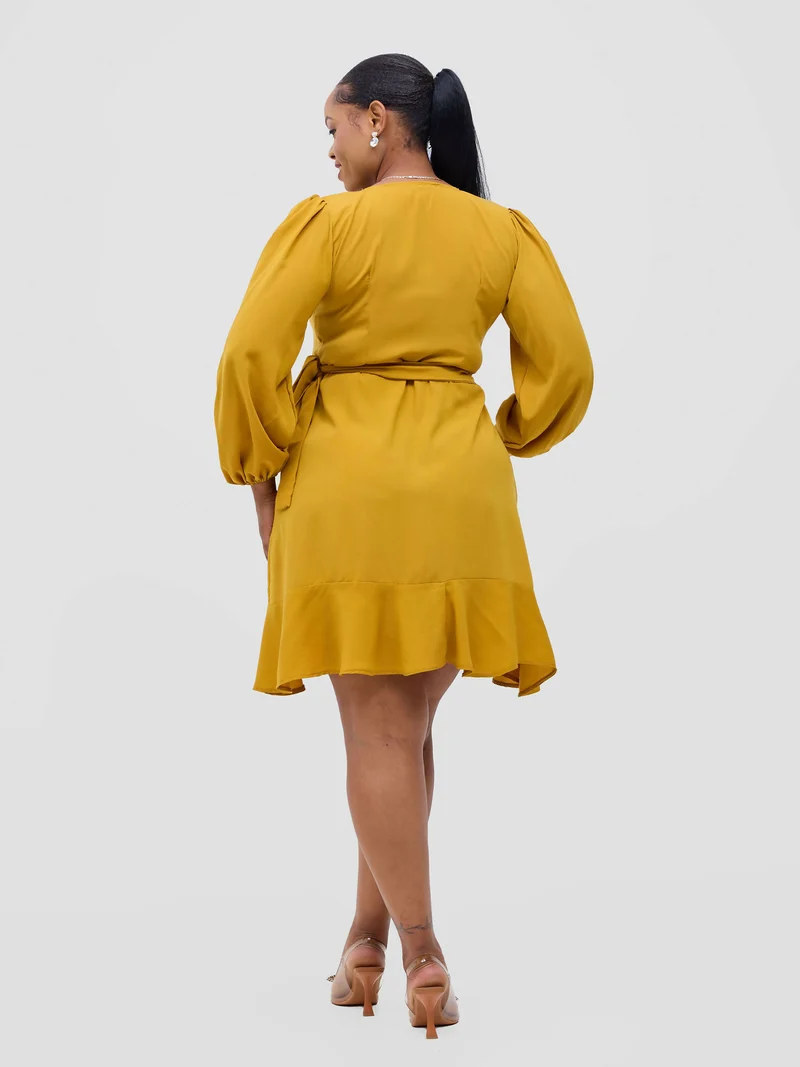 Phyls Collections Knee Wrap Dress - Mustard