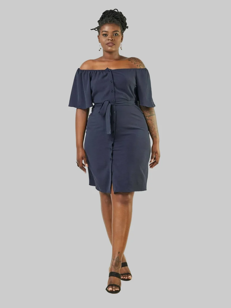 Phyls Collections Leo Off Shoulder Dress - Blue