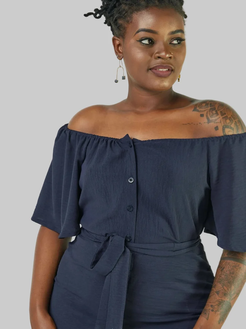 Phyls Collections Leo Off Shoulder Dress - Blue